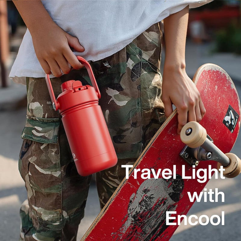 ENCOOL Kids Insulated Water Bottle with Straw - 12oz Stainless Steel Water Bottle with Dual Spouts, Leak-Proof, BPA-Free, Double Wall Vacuum Keeps Cold for 24 Hours for Sports, Travel, School (Acid Green) - Image 2
